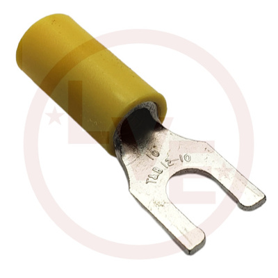 TERMINAL LOCKING FORK 12-10 AWG #10 STUD VINYL INSULATED YELLOW TIN PLATED