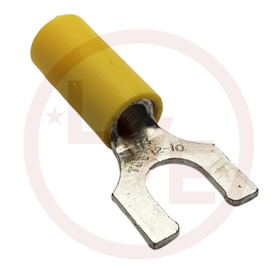TERMINAL LOCKING FORK 12-10 AWG 1/4&quot; STUD VINYL INSULATED YELLOW TIN PLATED