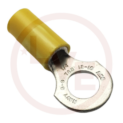 TERMINAL RING 12-10 AWG 1/4&quot; STUD VINYL INSULATED YELLOW TIN PLATED