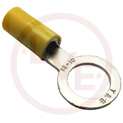 TERMINAL RING 12-10 AWG 3/8&quot; STUD VINYL INSULATED YELLOW TIN PLATED