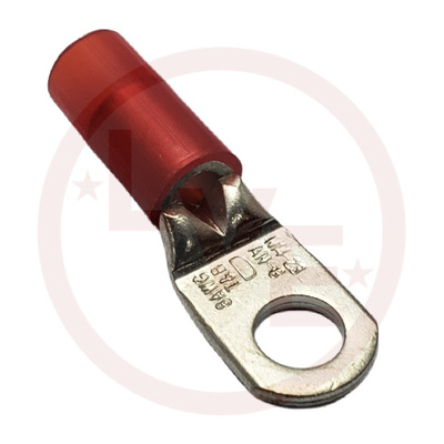 TERMINAL RING 8AN 1/4&quot; STUD NYLON INSULATED RED TIN PLATED