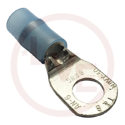 TERMINAL RING 6AN 5/16&quot; STUD NYLON INSULATED BLUE TIN PLATED