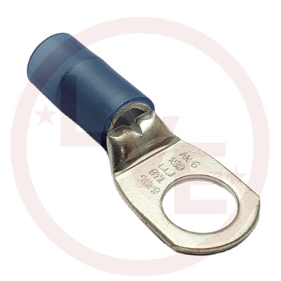 TERMINAL RING 6AN 3/8" STUD NYLON INSULATED BLUE TIN PLATED