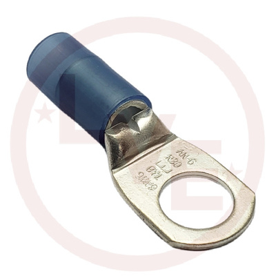 TERMINAL RING 6AN 3/8&quot; STUD NYLON INSULATED BLUE TIN PLATED