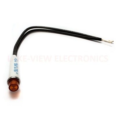 INDICATOR 250V AMBER NEON 6" WIRE LEADS PANEL MOUNT