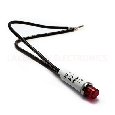 INDICATOR 250V RED NEON 6" LEADS PNL MOUNT